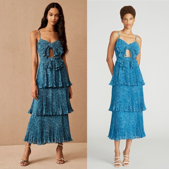 NWT AMUR Belinda Bow Dress inOmbre Teal Tropic Floral Size: 6